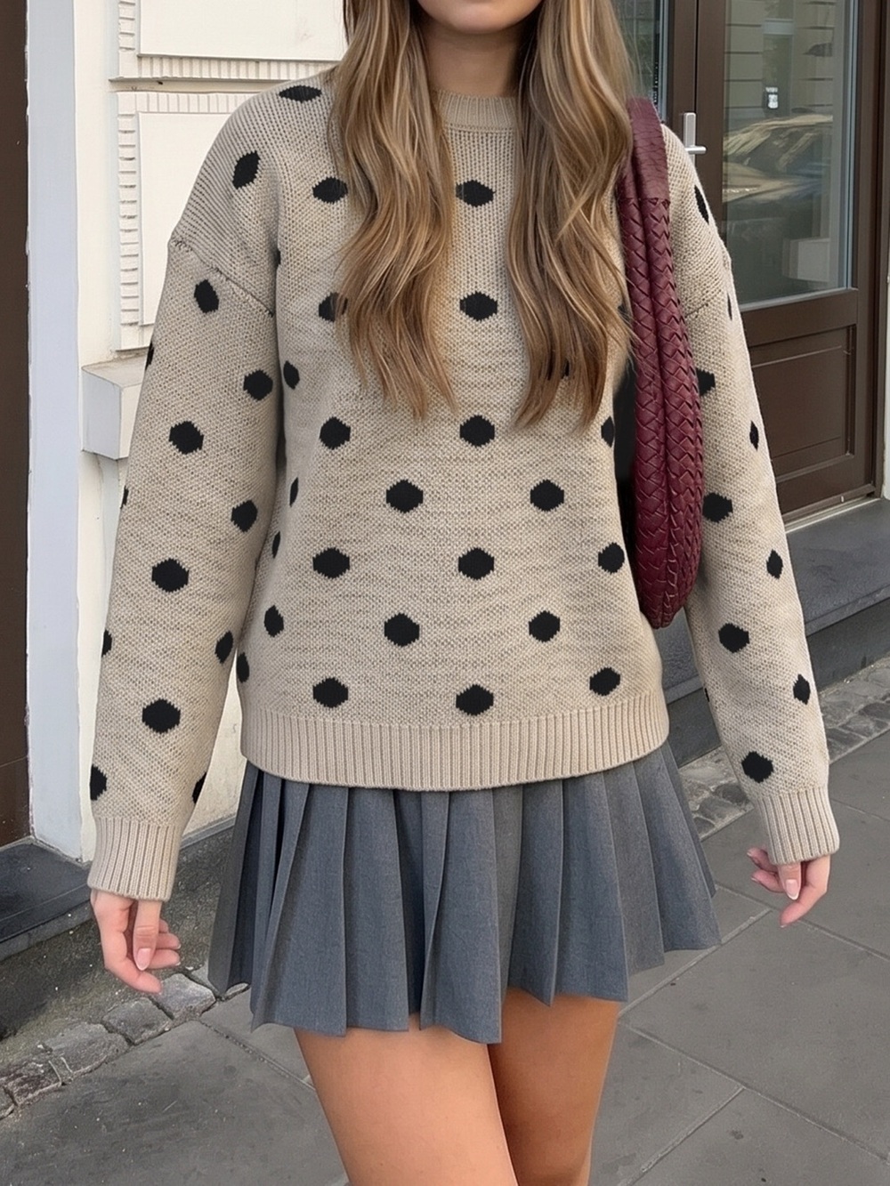 Polka Dot Dropped Shoulder Sweater